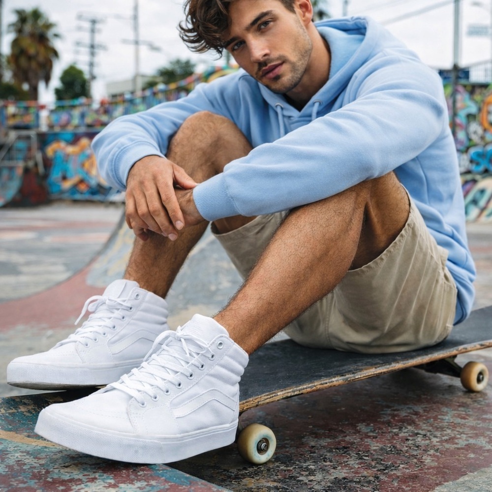 Vans Sk8-Hi All White High Top Sneakers Men 8.5 / Women 10 New SKU VNSK8H-8.5-MS
